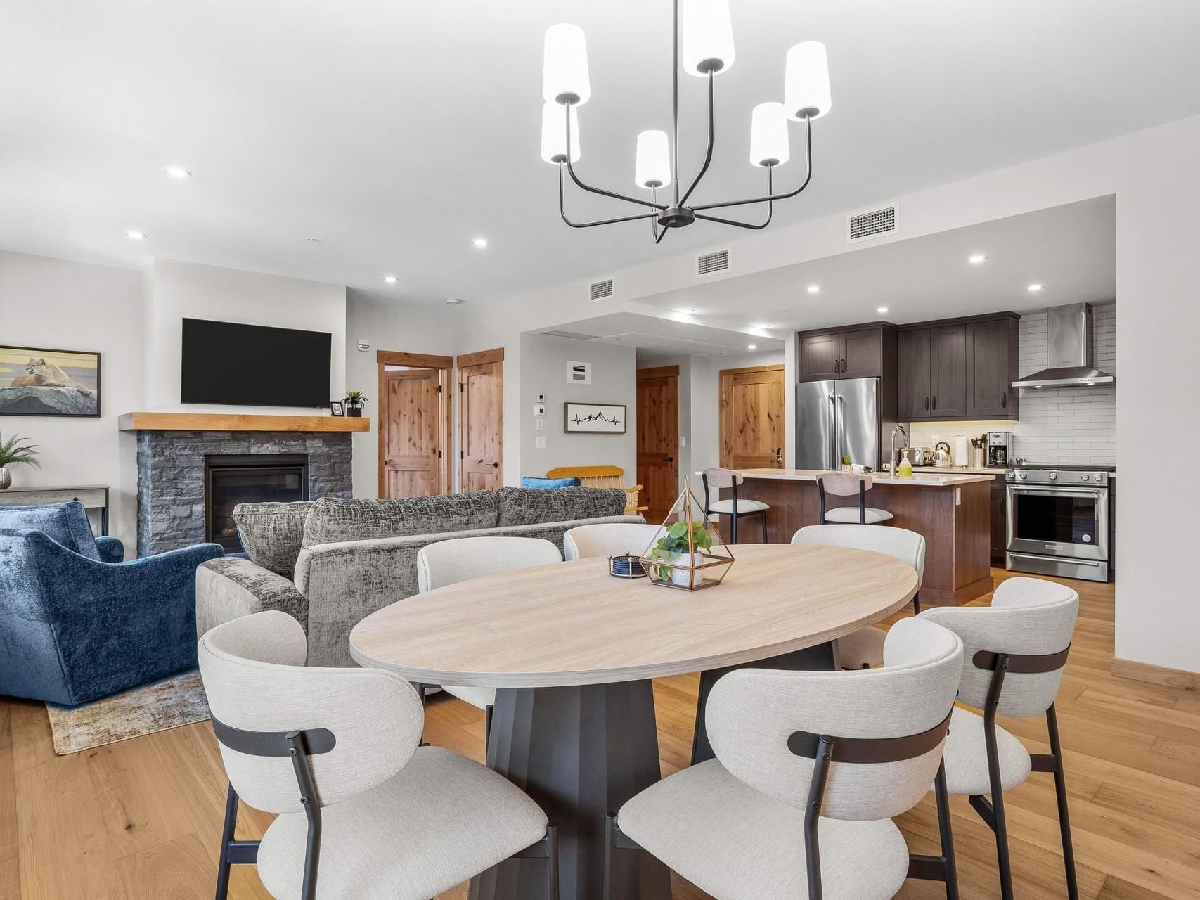 Dining and living area in 314 Timberstone Lodge Two Bedroom Premier Condo at Spring Creek Vacation Homes Canmore