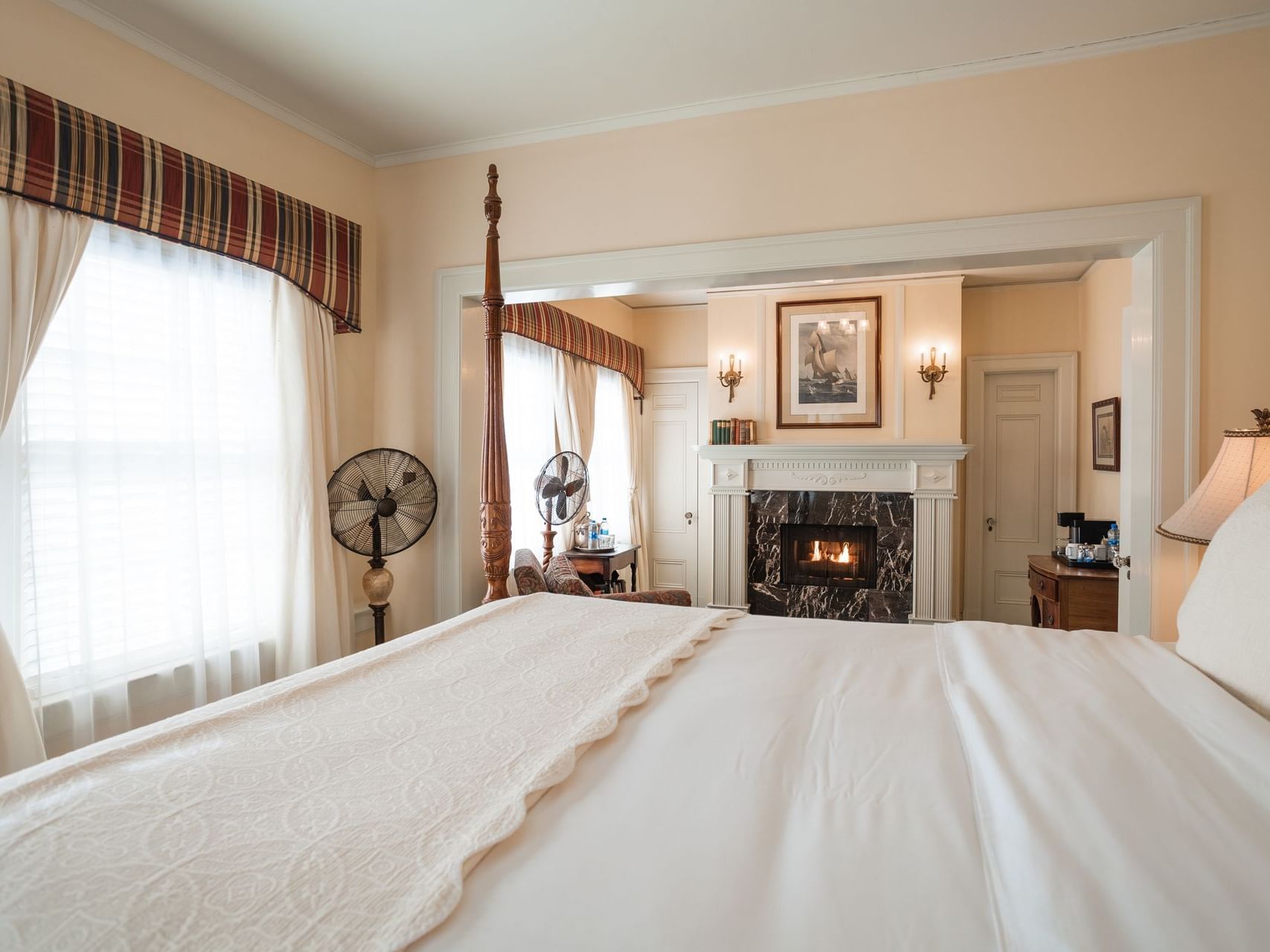 Interior of Grand Suite with a fireplace at Catalina Island Company