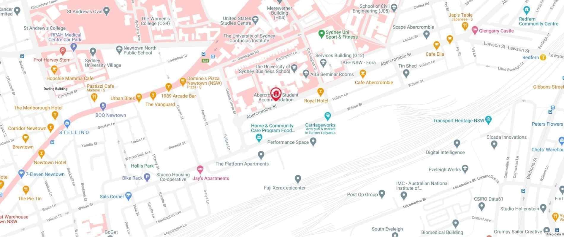University of Sydney - Abercrombie Accommodation Map