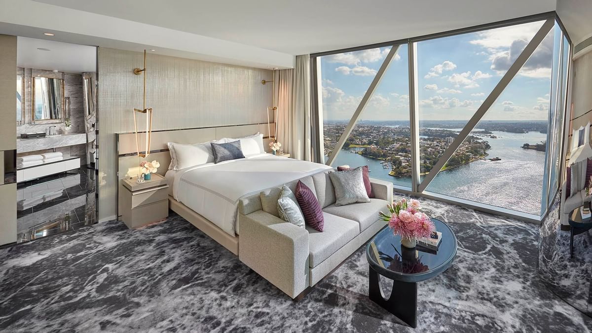Bed & sofa in Premier Suite at Crown Towers Sydney