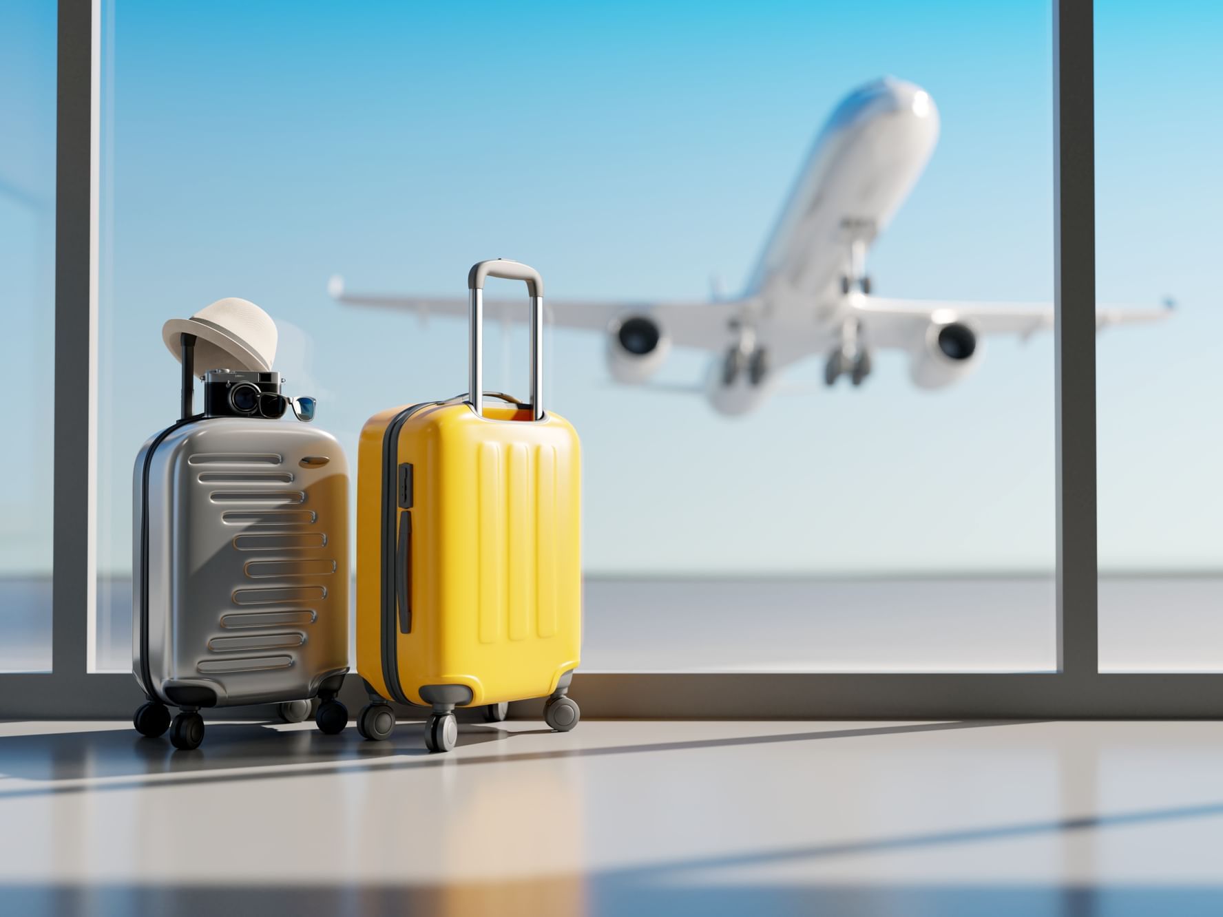Two luggages and plane in air near the Daydream Island Resort