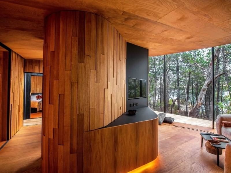 Coastal Pavilion TV & lounge area at Freycinet Lodge