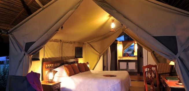 Interior of Standard wing tent at Sweetwaters Serena Camp
