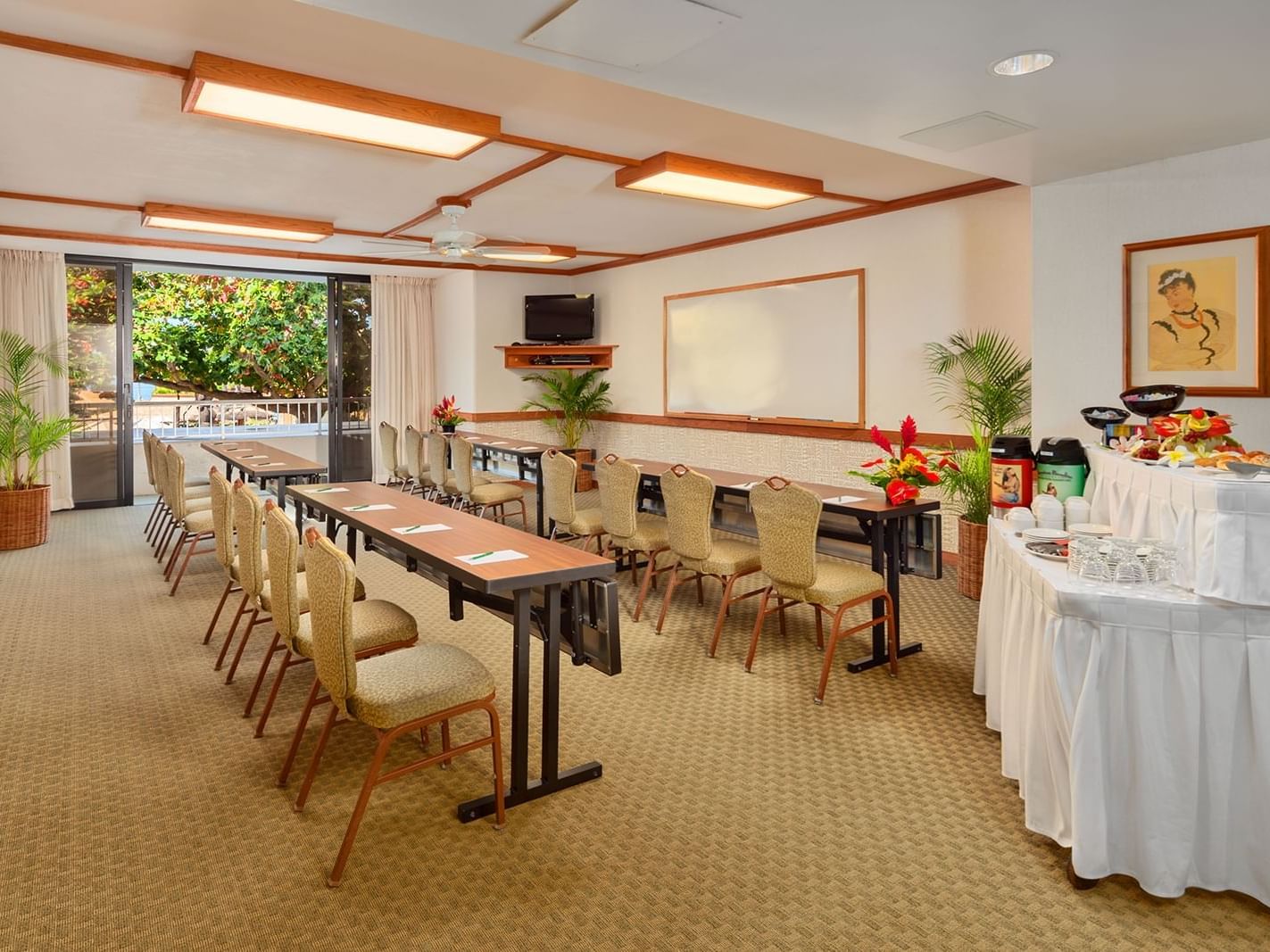 meeting room with chairs and catering setup