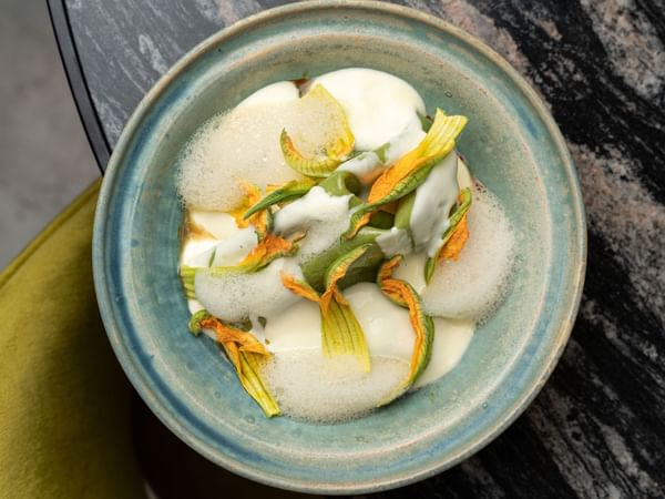 Close-up of a fine dish served at Almanac Barcelona, Healthy lunch Barcelona