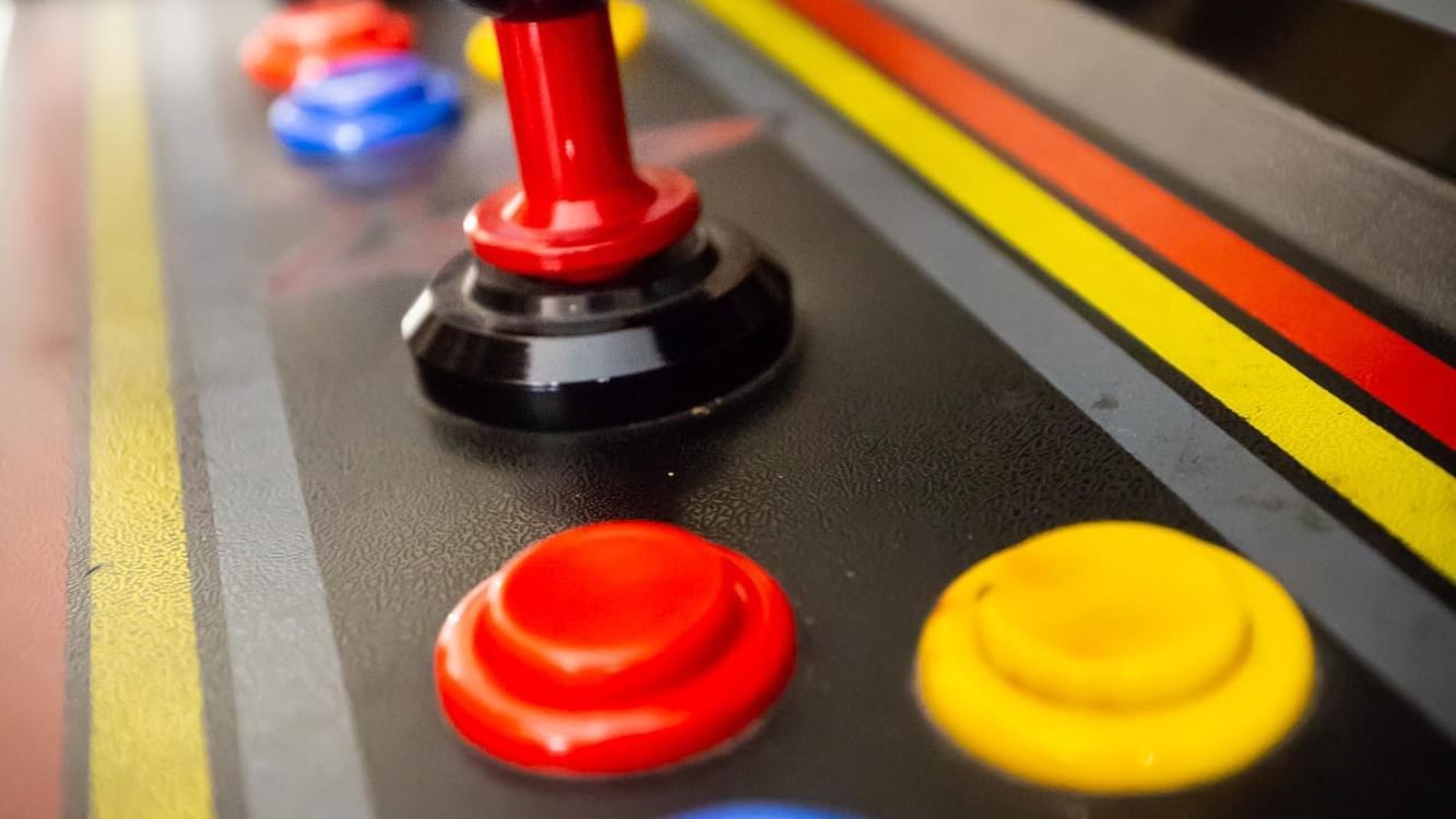 Close-up of a Game control panel in Video Arcade at Cove Pocono Resorts