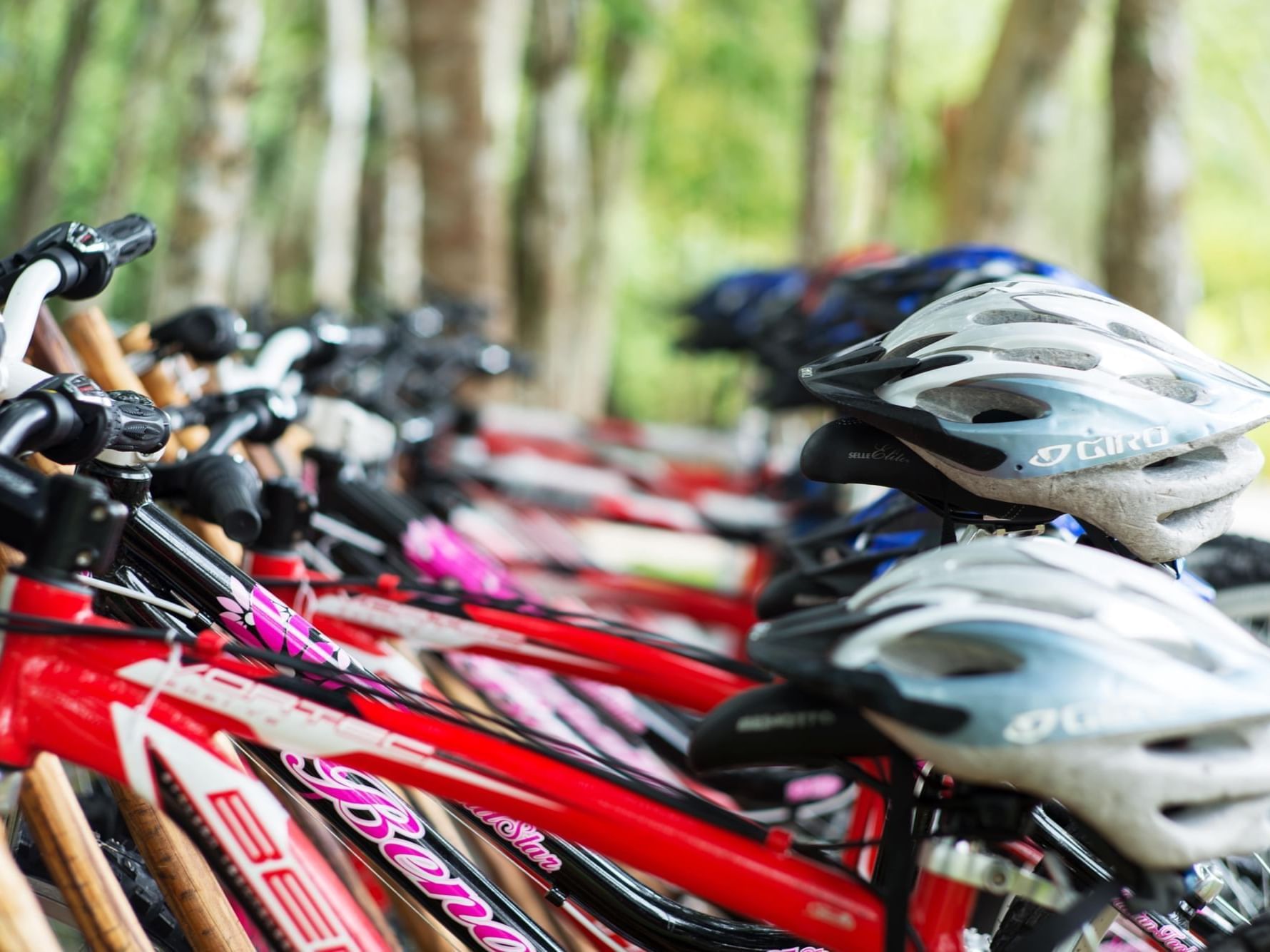 Close-up of bikes parked near La Colección Resorts