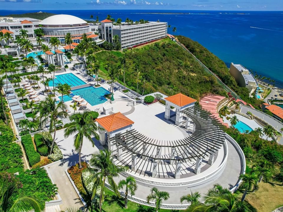 Aerial view of the Hotel & outdoor pool area at Las Casitas Village