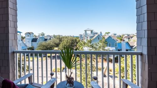 Balcony lounge area overlooking the complex in Premium Resort Suite at Watersound Inn