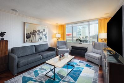 Lounge area in Platinum Suite at E Central Downtown LA Hotel