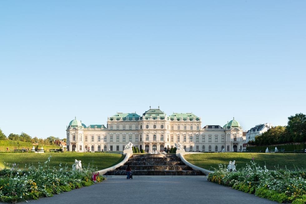 Exterior view of Austrian Gallery Belvedere by garden near Almanac Palais Vienna