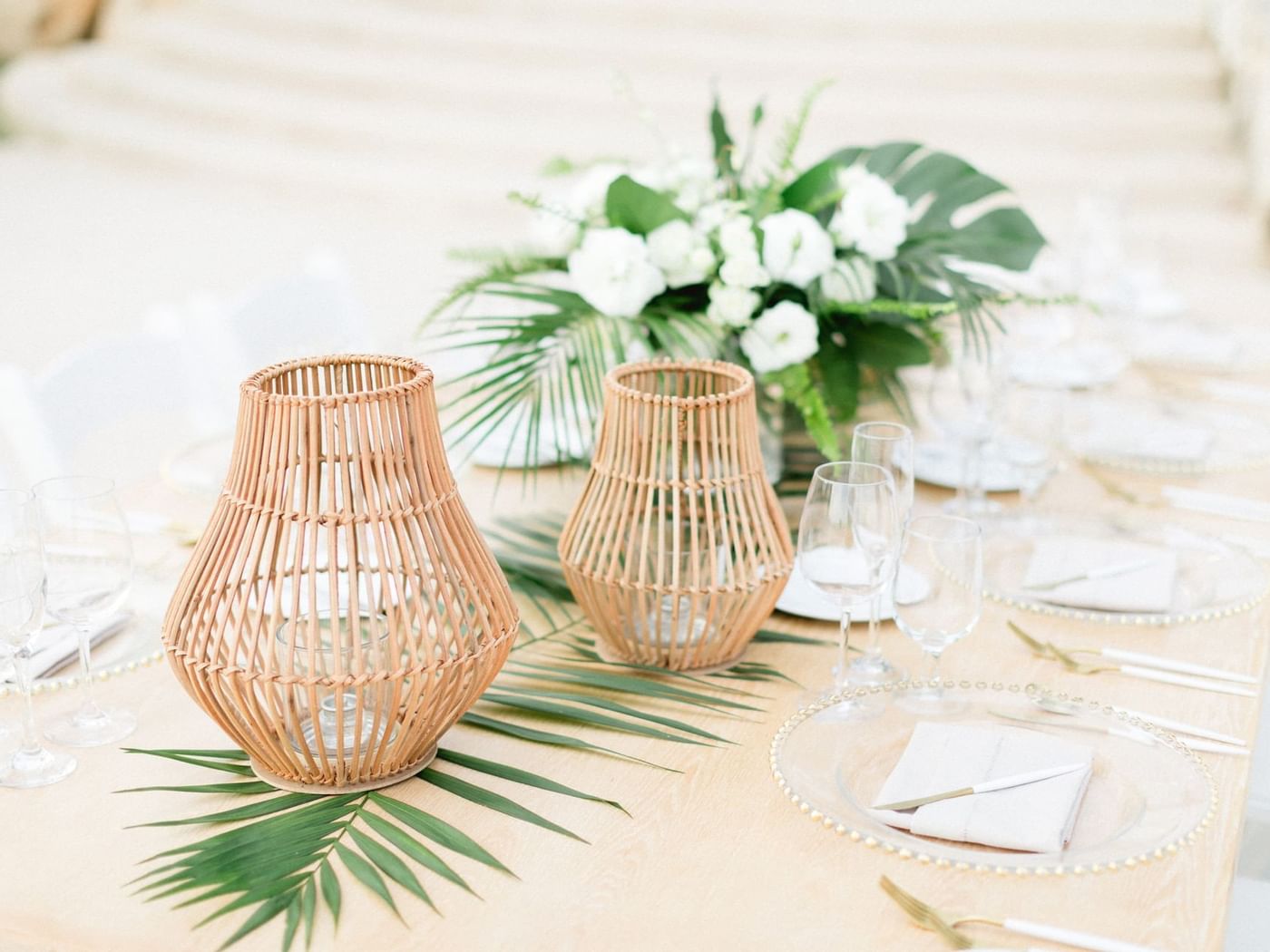 Close-up of a wedding table décor at La Colección Resorts