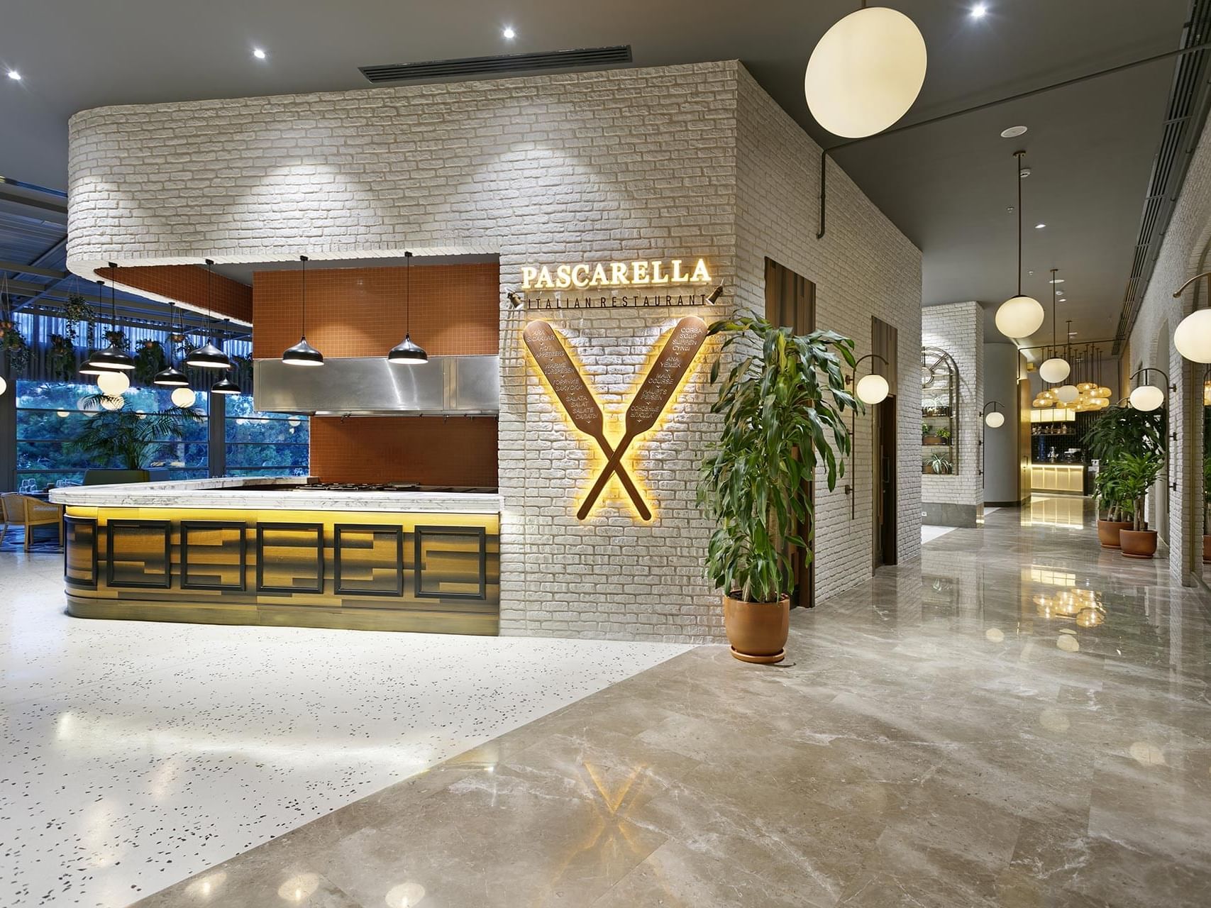 Food counter area and the sign name on the wall in Pascarella Italian Restaurant at Titanic Deluxe Lara