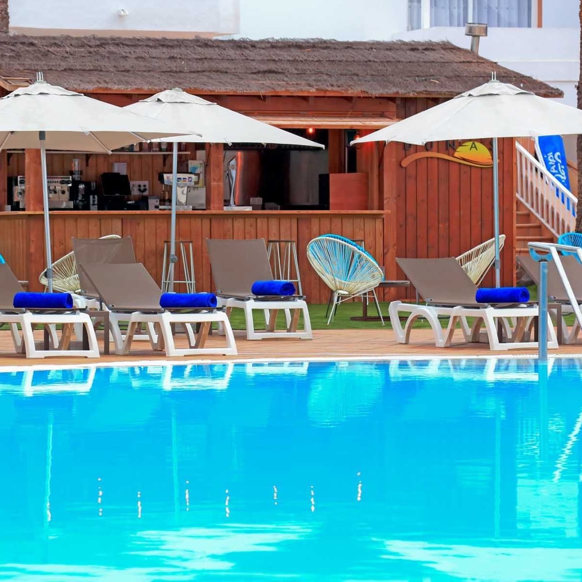 Chaise lounges in Coco Pool Bar at Labranda Corralejo Village