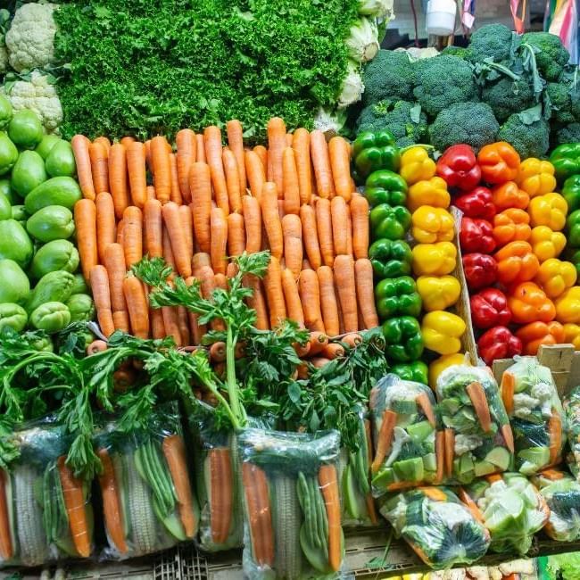 Fresh vegetables on display at the Wokingham Vegan Market.