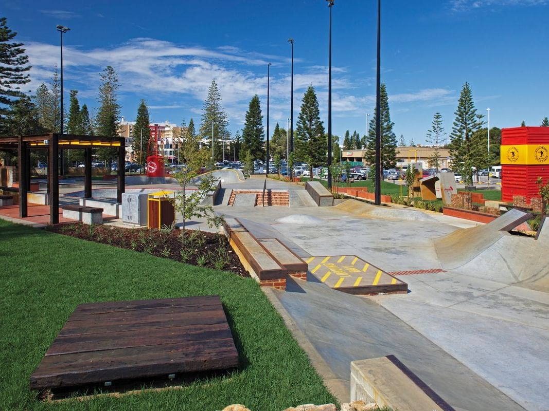 Skateboarding area at Esplanade Youth Plaza near Be Fremantle