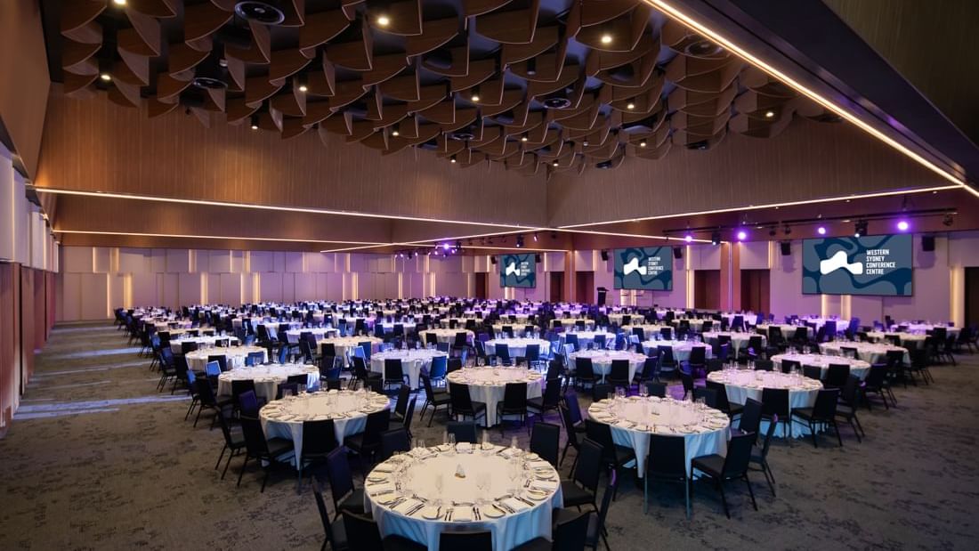 Western Sydney Conference Centre dinner set up, banquet style
