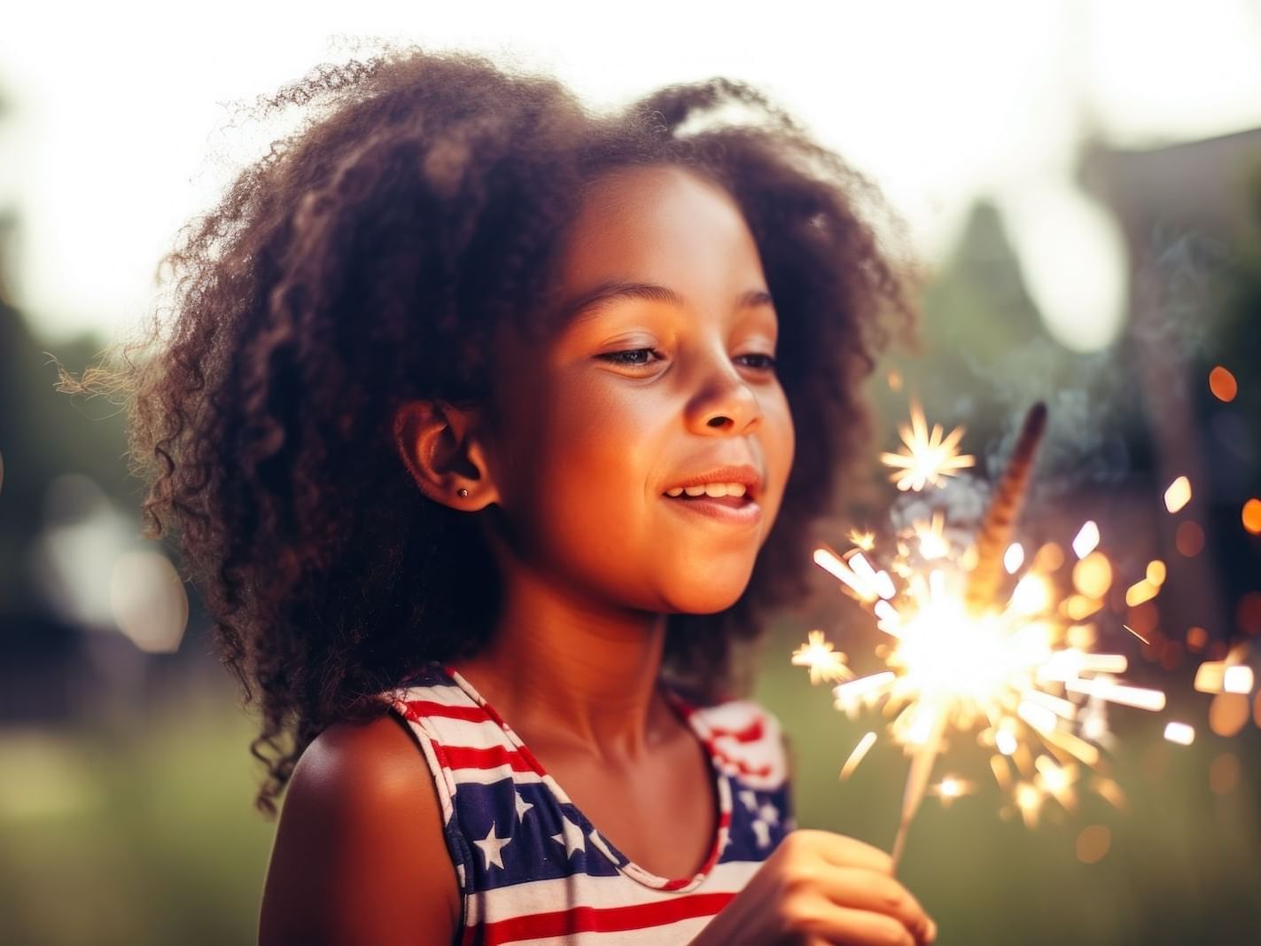 A kid enjoying fire sparkles at The Chateaux Deer Valley