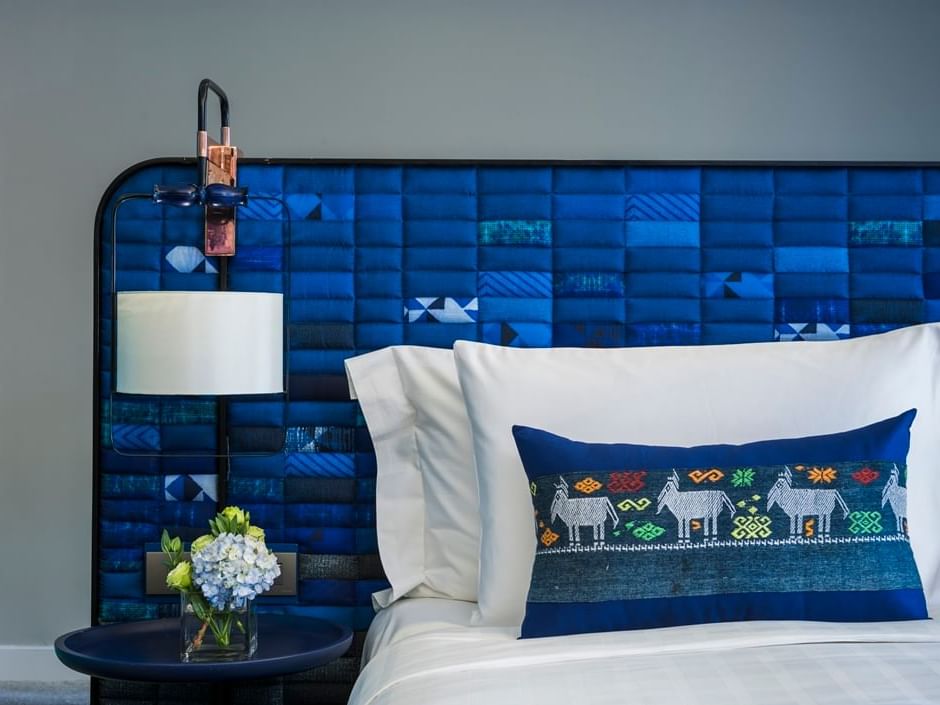 Blue themed bedroom set-up at U Hotels & Resorts