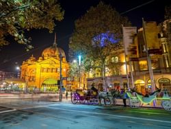 The night view of Flinders Street Railway Station near Hotel Grand Chancellor Melbourne