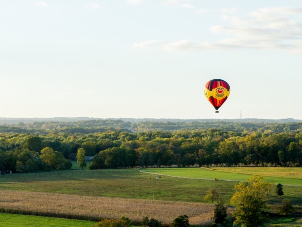 hot air balloon over expansive land