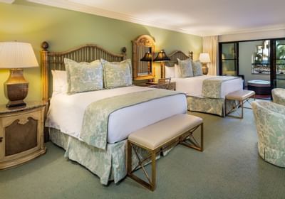 Double beds in Deluxe Studio queen bedroom at Santa Barbara Inn