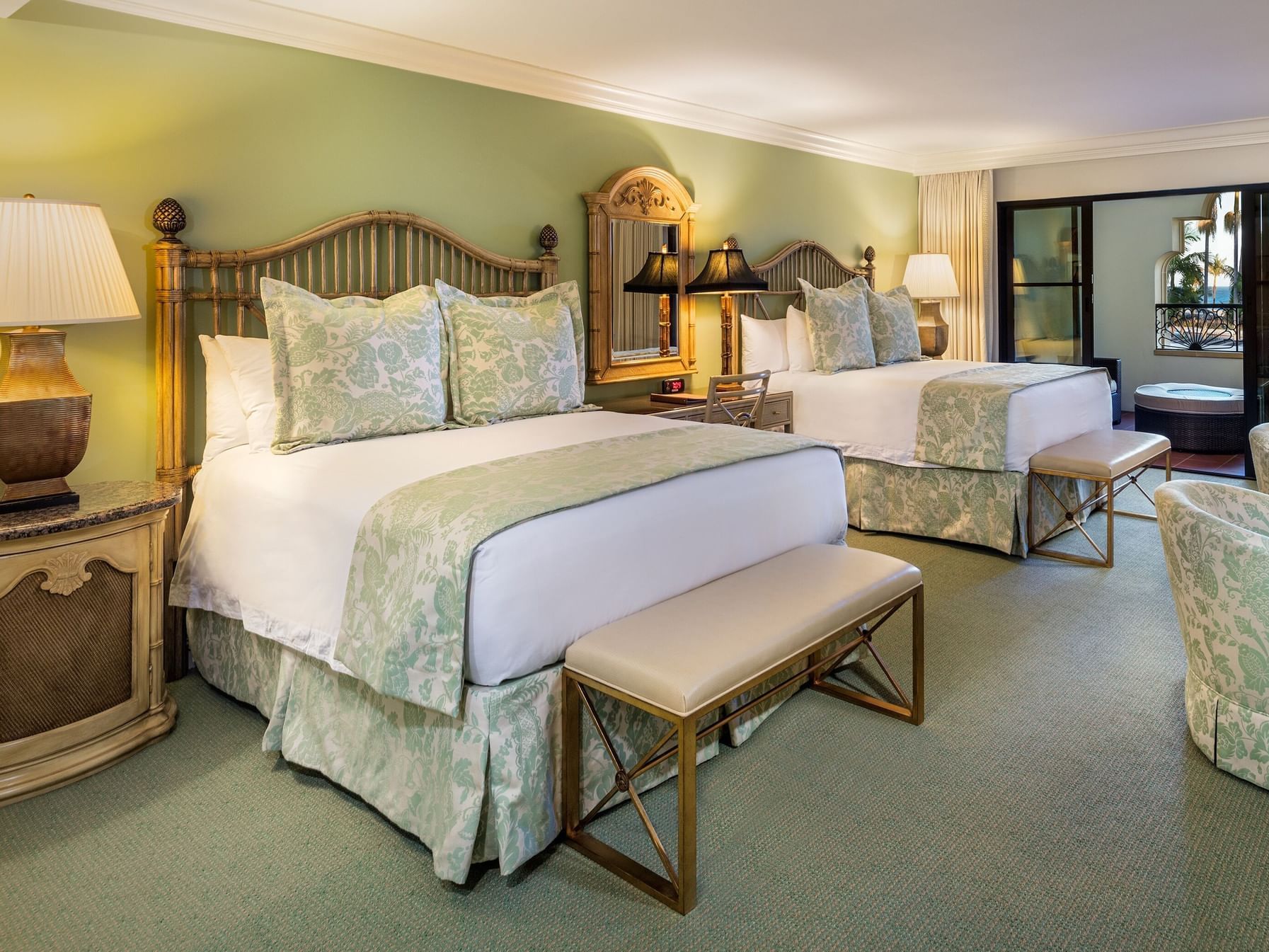 Double beds in Deluxe Studio queen bedroom at Santa Barbara Inn