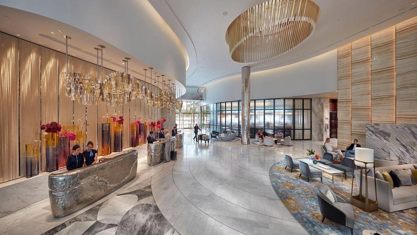 Lobby area with lighting and modern furnishings at Crown Towers Sydney