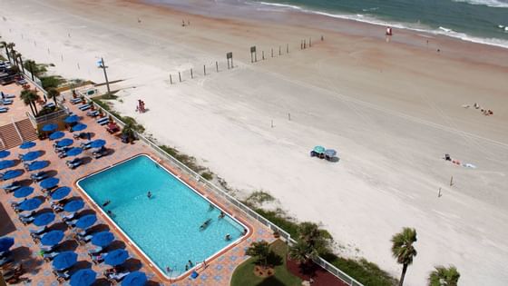 aerial view of pool and beach