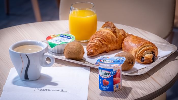 Close-up on breakfast served with tea at Hotel Amiens Sud