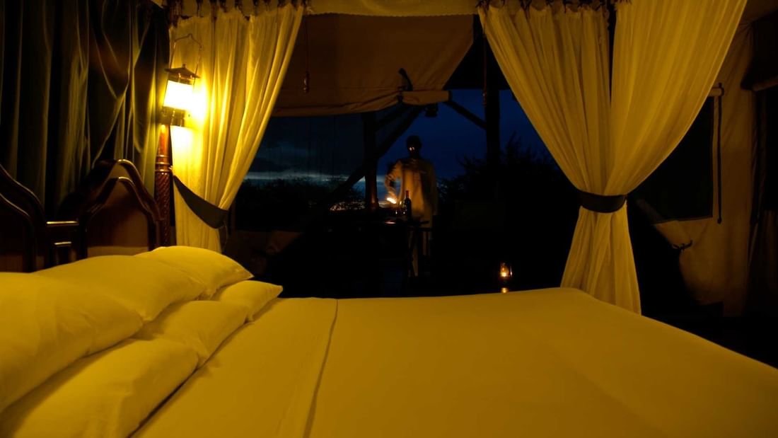 The Bedroom area in a Tent at Kirawira Serena Camp