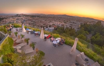 Aerial view of dining area in Vertigo at St George Lycabettus