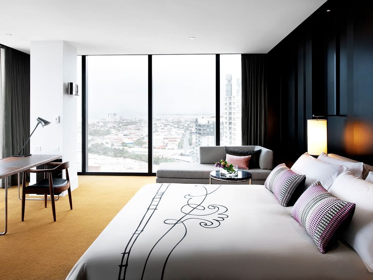 Bed & furniture in Luxe King Room at Crown Hotel Melbourne