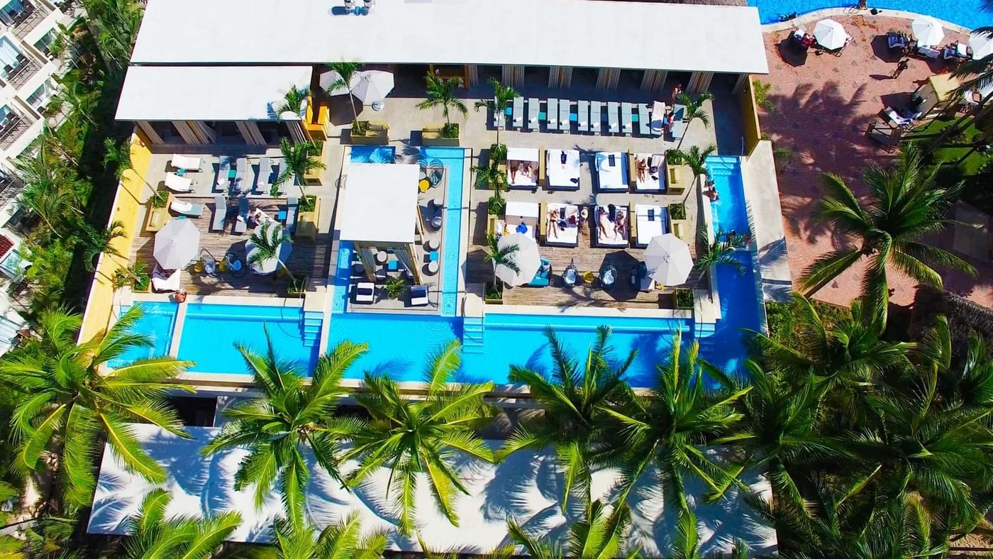 Ariel view of pool area and Fiesta Americana