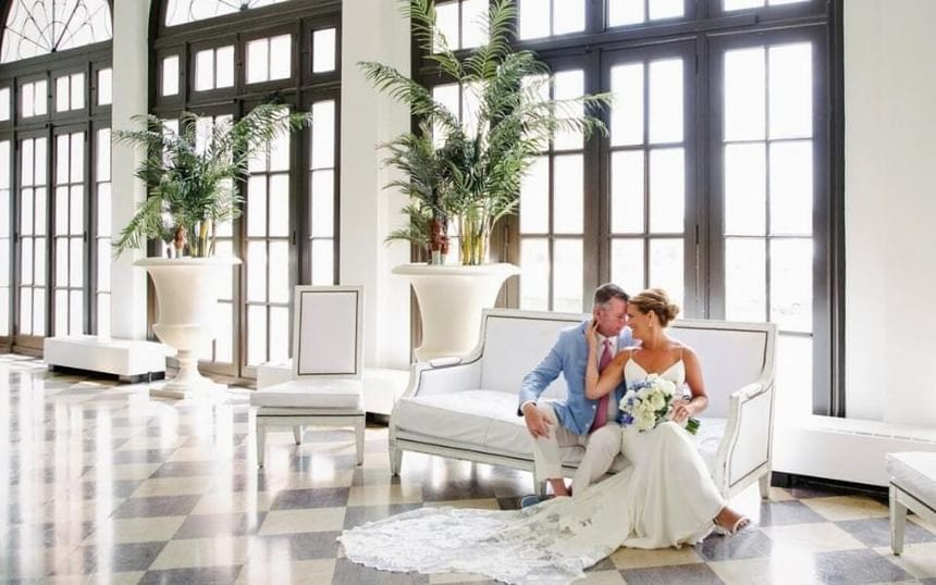 Wedding Photos in Palm Court - Berkeley Oceanfront Hotel