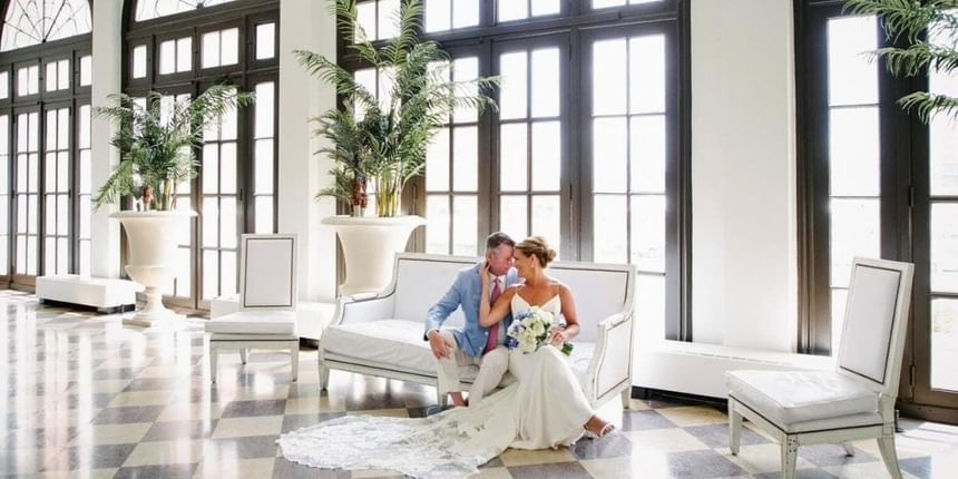 Wedding Photos in Palm Court - Berkeley Oceanfront Hotel
