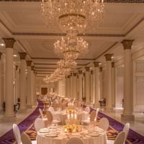 Banquet table set-up in the a event room at Palazzo Versace