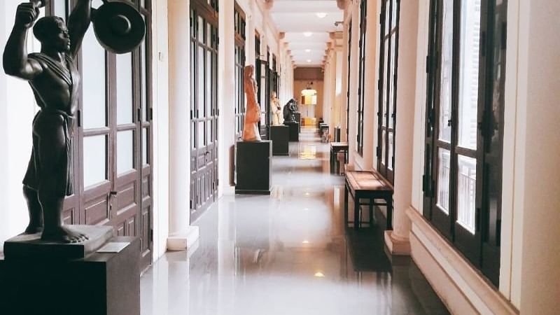 Hallway with a statue in Vietnam Fine Arts Museum near Sunway Hotel Hanoi