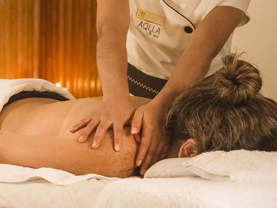 Having a Full body massage from Aqlla massage at Hotel Sumaq