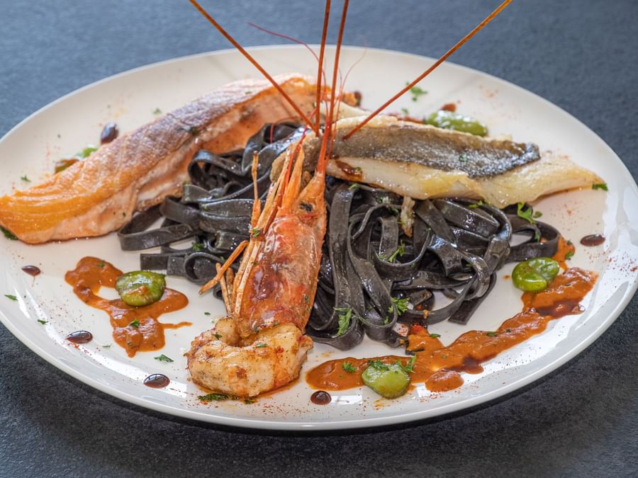 Seafood dish in Hotel Causse Comtal at The Originals Hotels