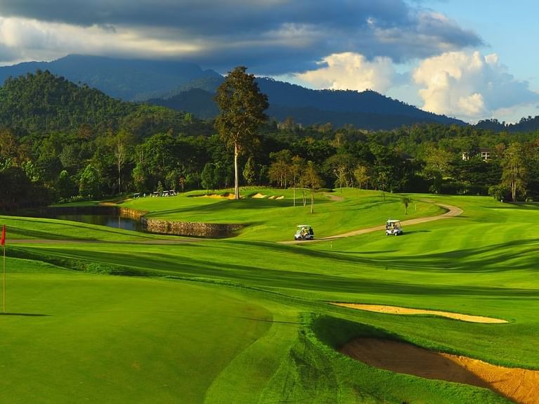 Landscape view of a golf course at Chatrium Golf Resort Soi Dao