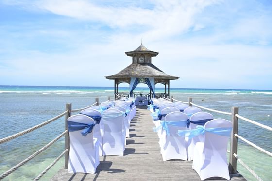 Wedding arrangements on a beach pier at Holiday Inn Montego Bay