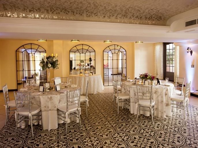 The Santa Barbara room with tables at Mission Inn Riverside