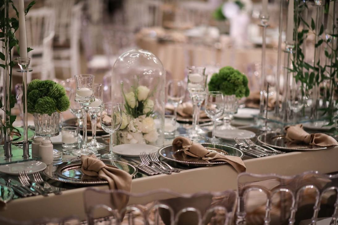 Flower decoration applied on a table for a wedding event in Meeting Hall Gala at Titanic Business Kartal
