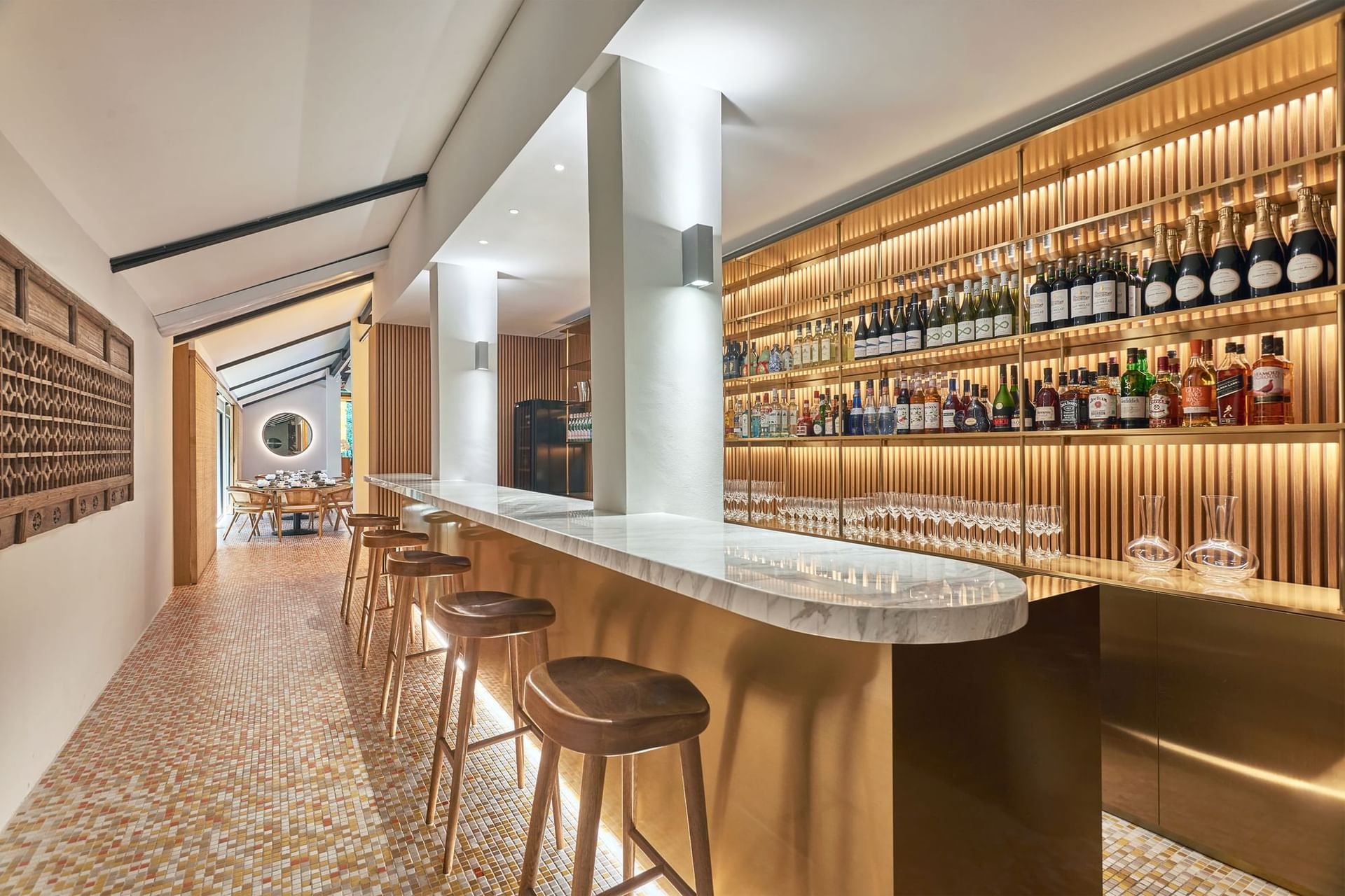 Image 10: White & goldern interior with Min Jiang by Dempsey bar counter at Goodwood Park Hotel