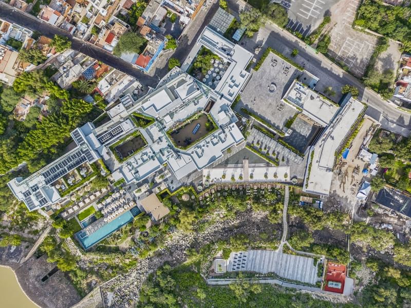 Aerial view of the Live Aqua San Miguel de Allende and neighborhood