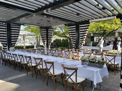 Wedding reception on dockside patio at Granville island Hotel