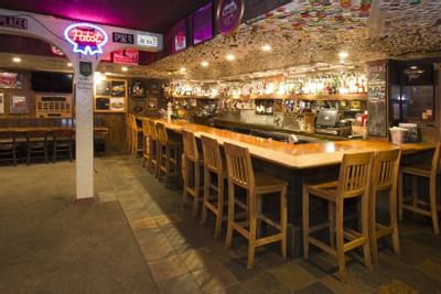 Bar counter of The Clocktower Cellar at Alpenhof Lodge