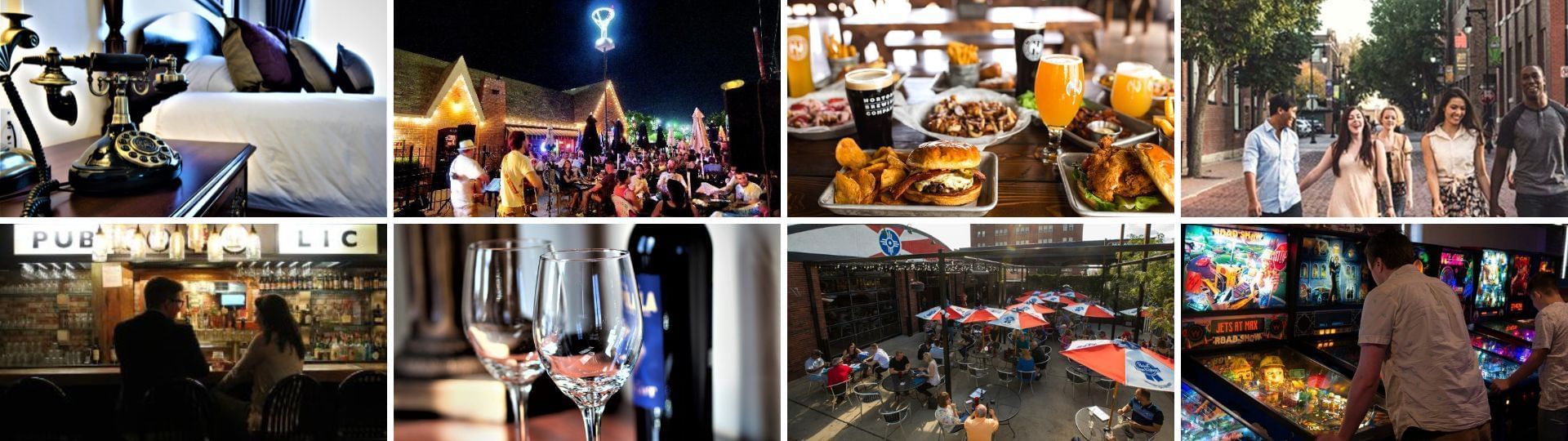 Photo collage of hotel rooms, restaurants, bars, & entertainment in Old Town