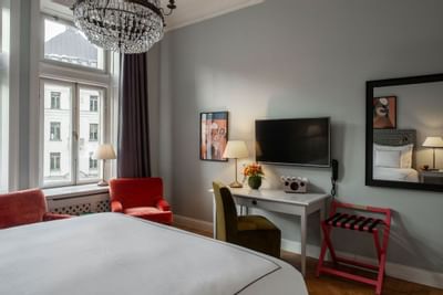 Bedroom arrangement in Superior King Room at The Sparrow Hotel